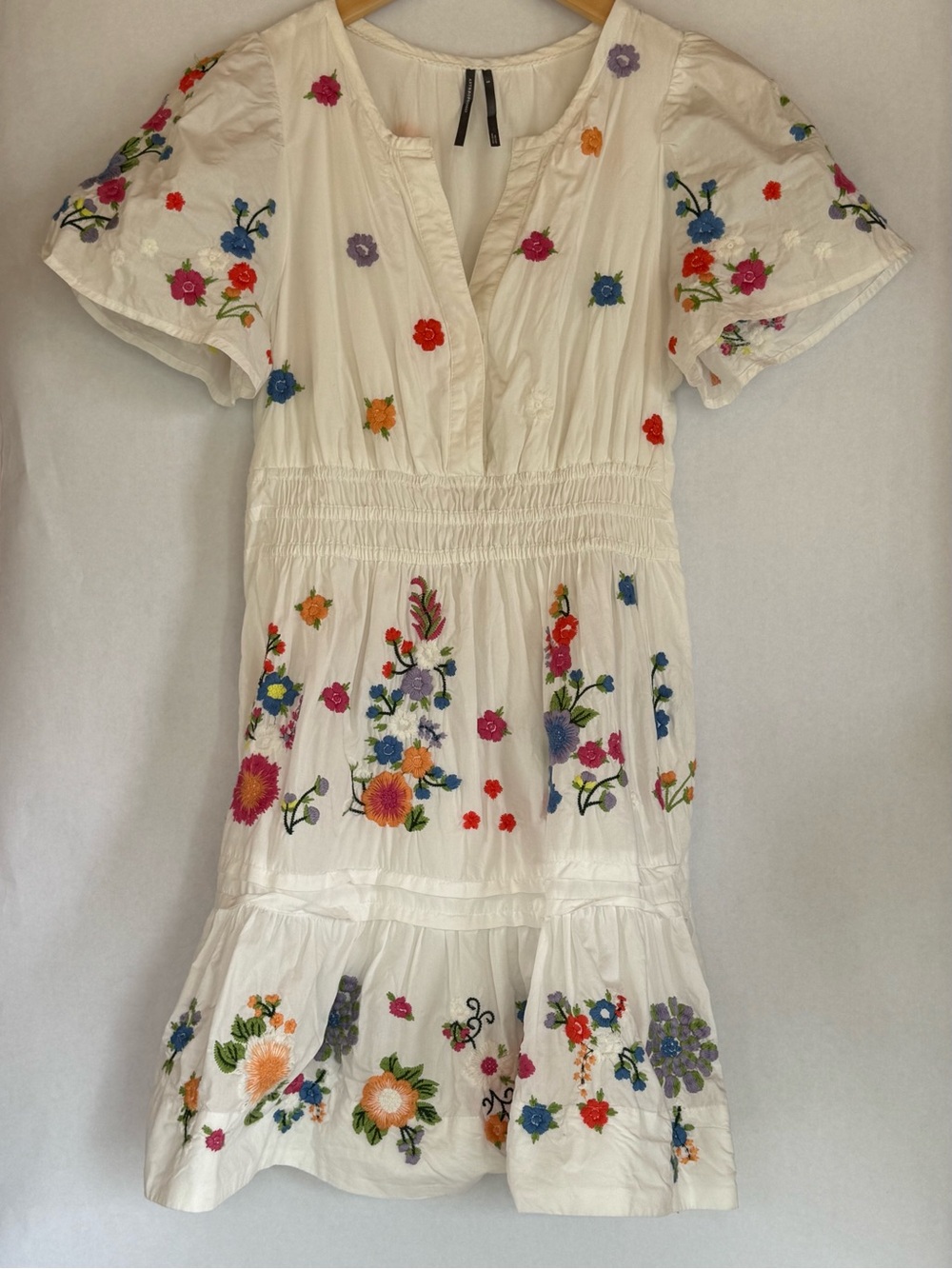 Anthropologie White Floral-Embroidered Mini Dress